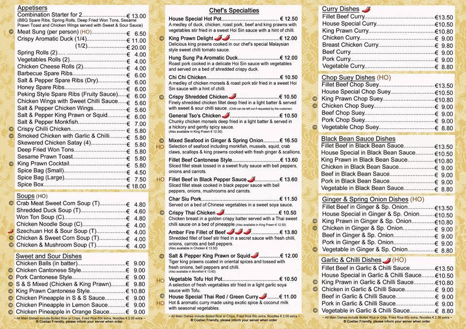 Menu at Golden Coast Chinese Restaurant, Castletown-Bearhaven