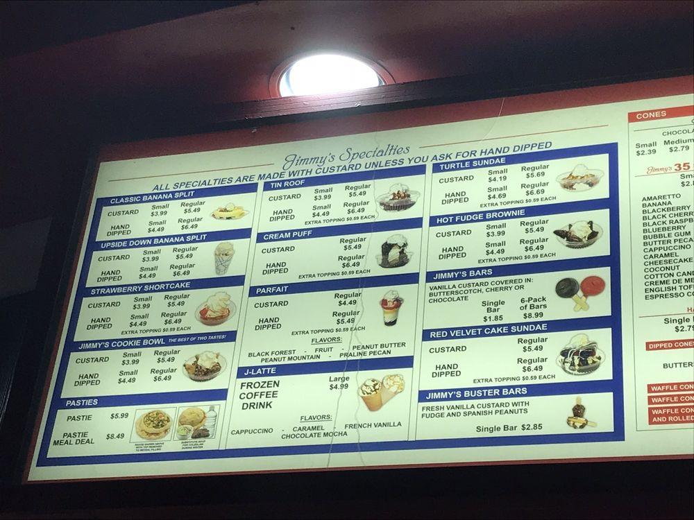 Menu at Jimmy's Frozen Custard restaurant, Port Huron