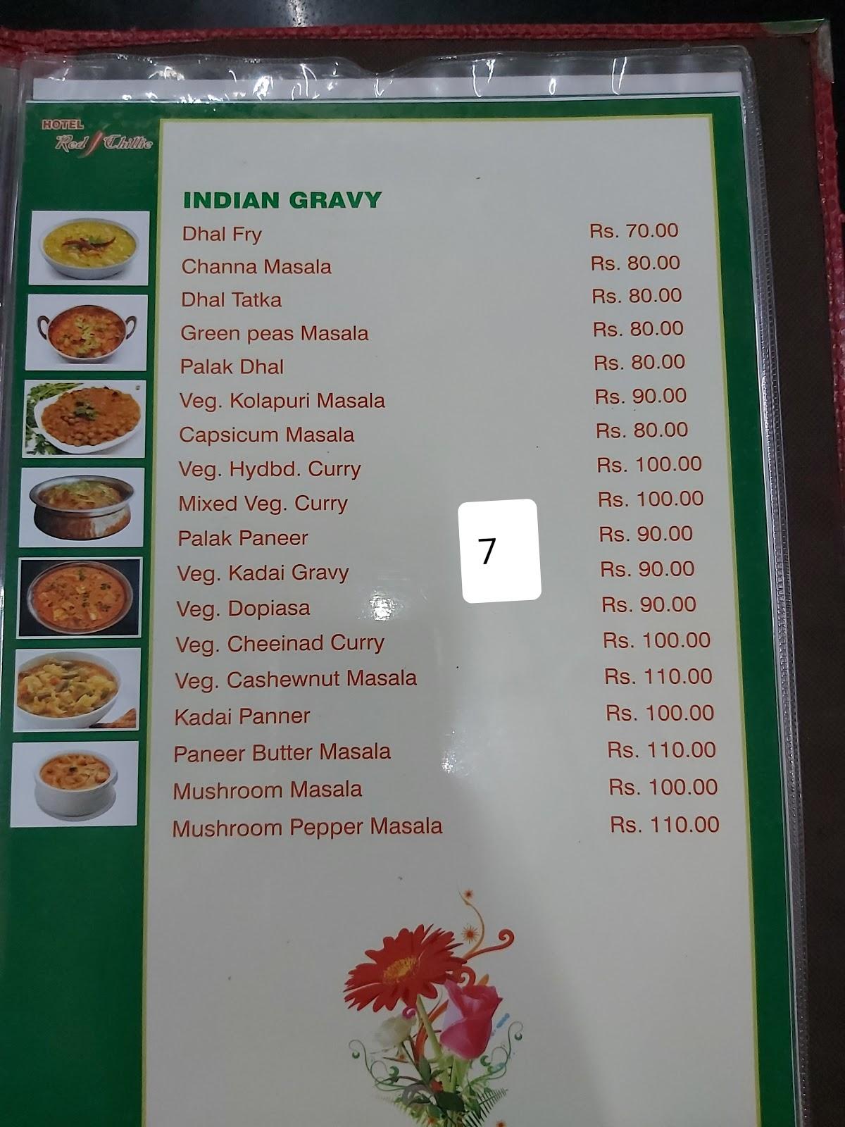Red Chilli menu