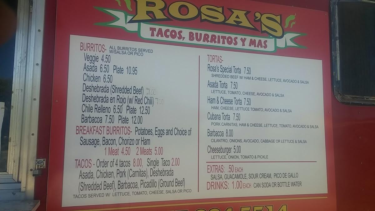 Menu at Rosas Tacos restaurant, Ranchos de Taos