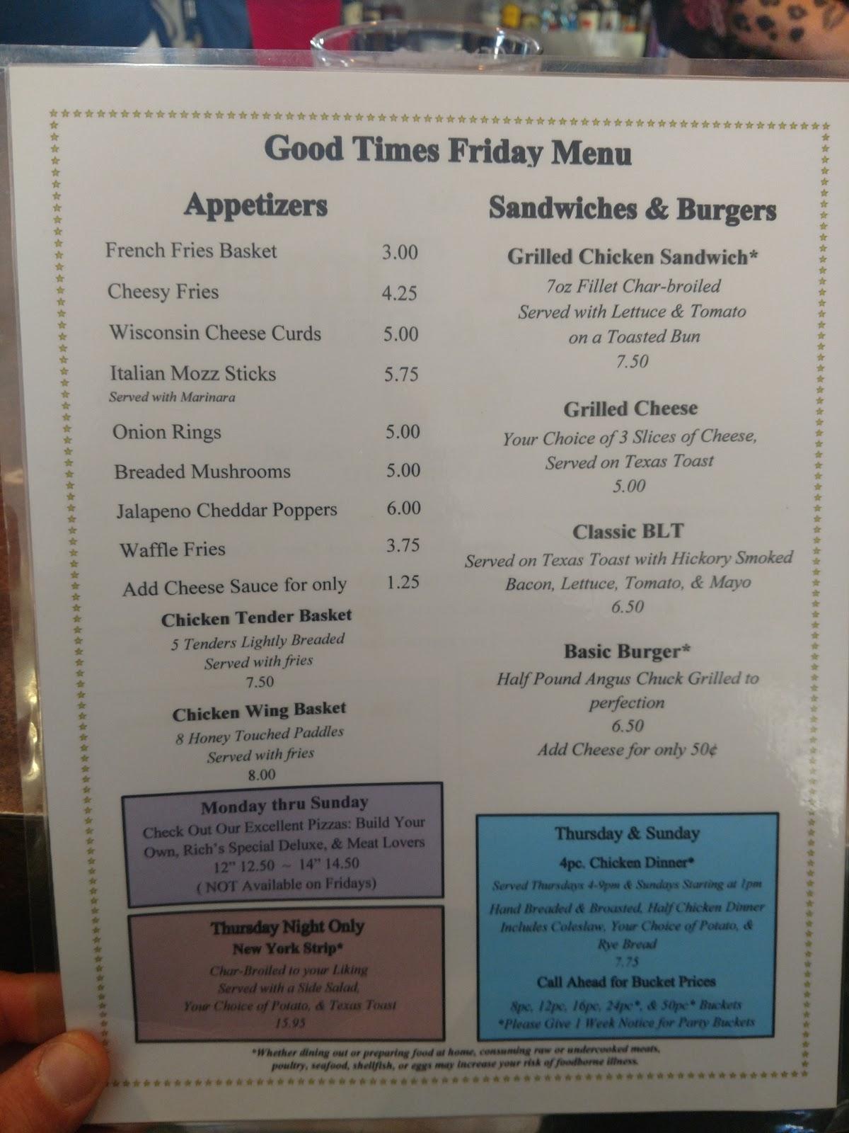 Menu at Good Times Bar & Grill, Lohrville