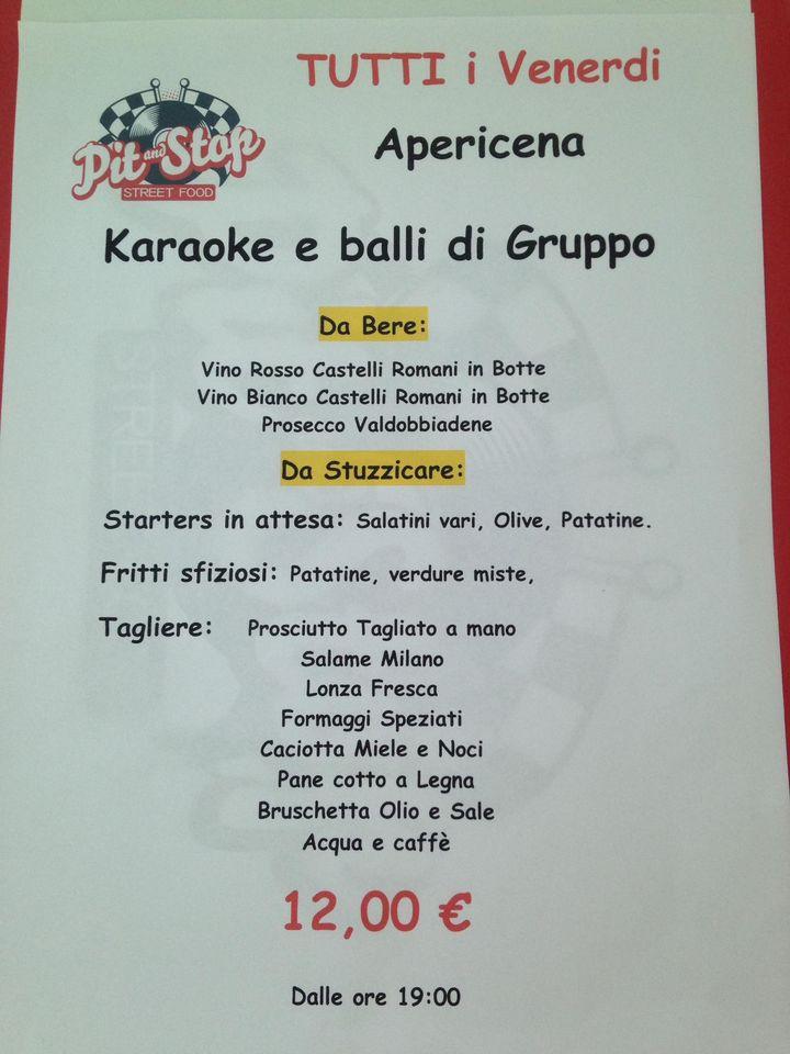 Carta de Pit And Stop Bar, Roma