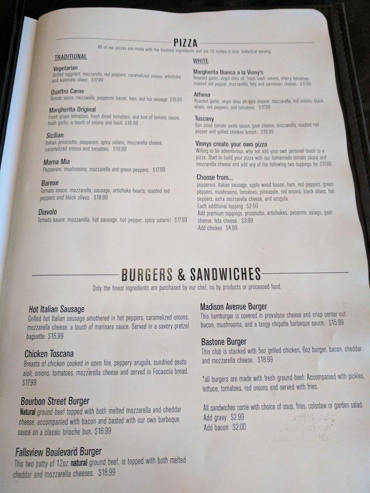 Menu at My Cousin Vinny's steakhouse, Niagara Falls