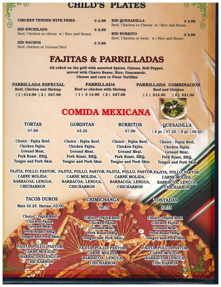 Menu at Rosita's Mexican Restaurant, Sulphur