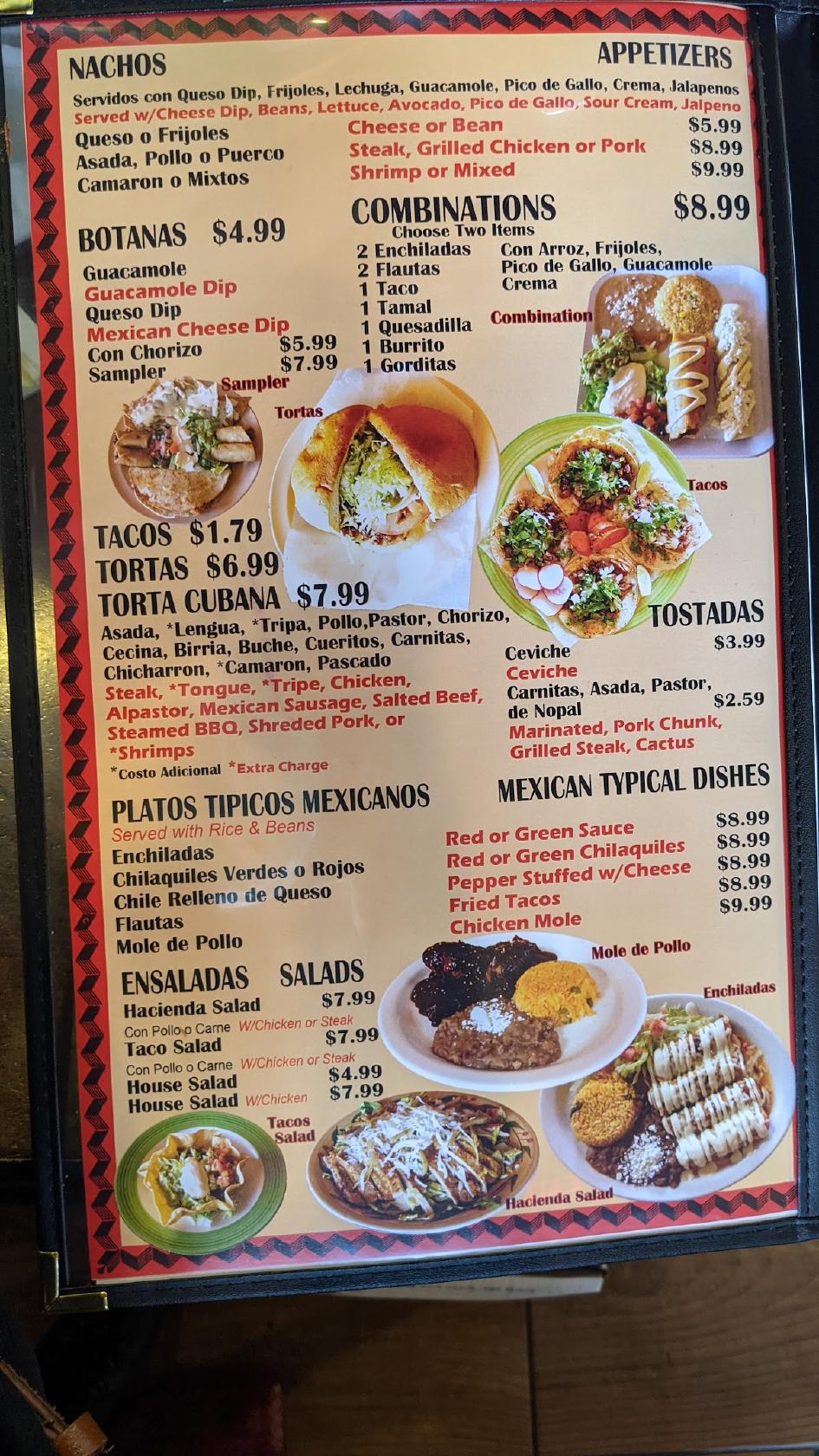Menu at La Hacienda restaurant, Winter Park, Aloma Ave 145