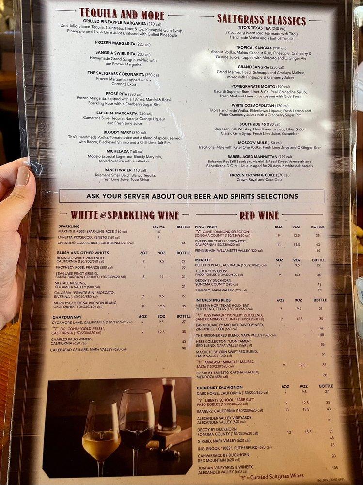 Menu at Saltgrass Steak House steakhouse, Fort Worth, Sandshell Dr