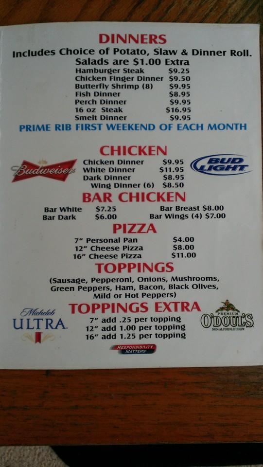Menu at Kibitzer pizzeria, Kewanna