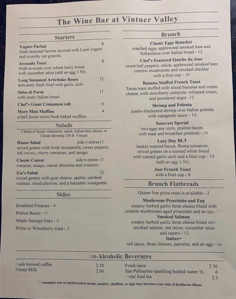 Menu at The Wine Bar at Vintner Valley,