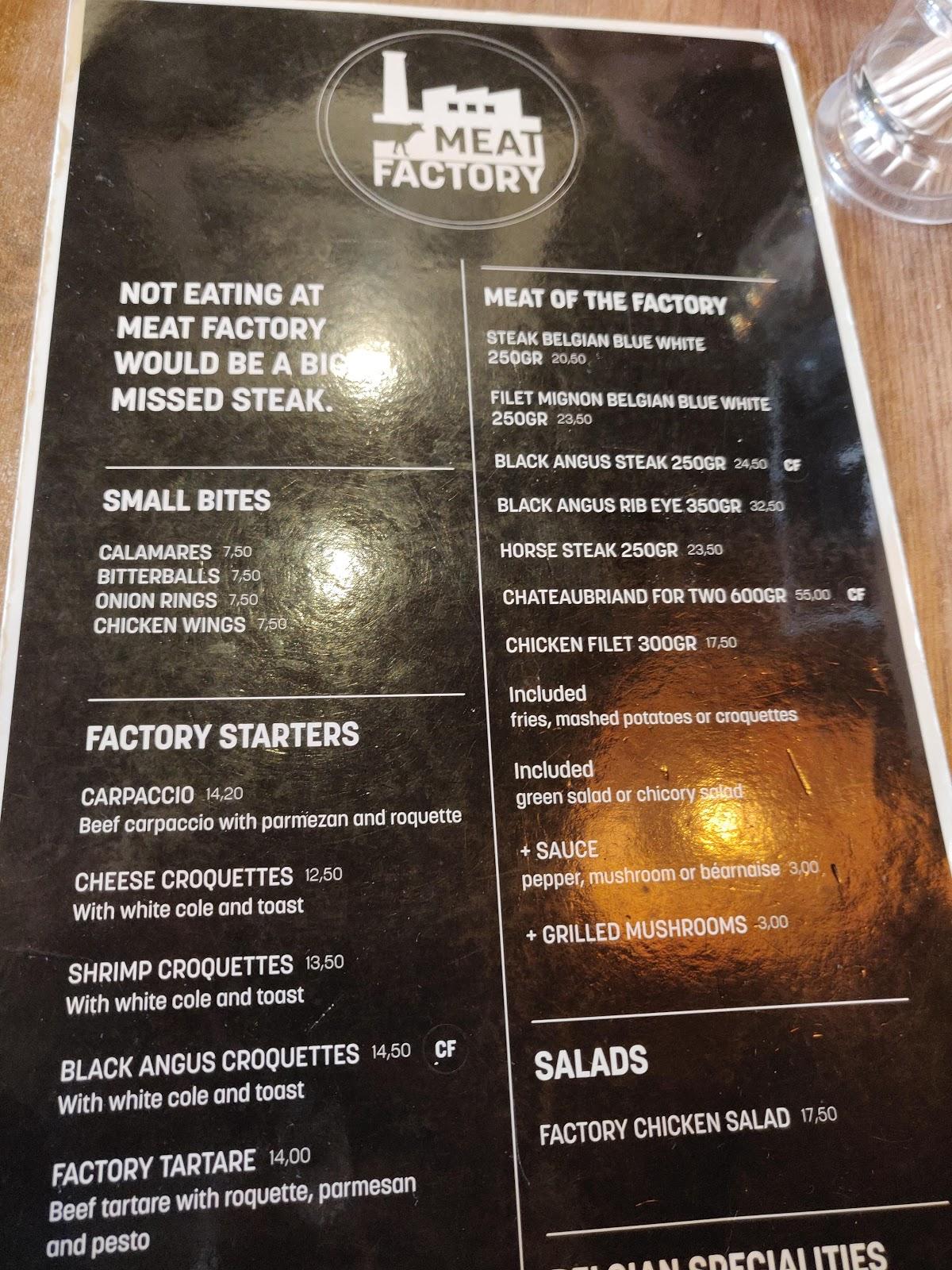 Menu at Meat Factory, Antwerp