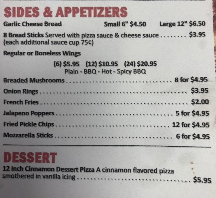 Menu at Carnavellies Pizza & Pasta House pizzeria, Marion