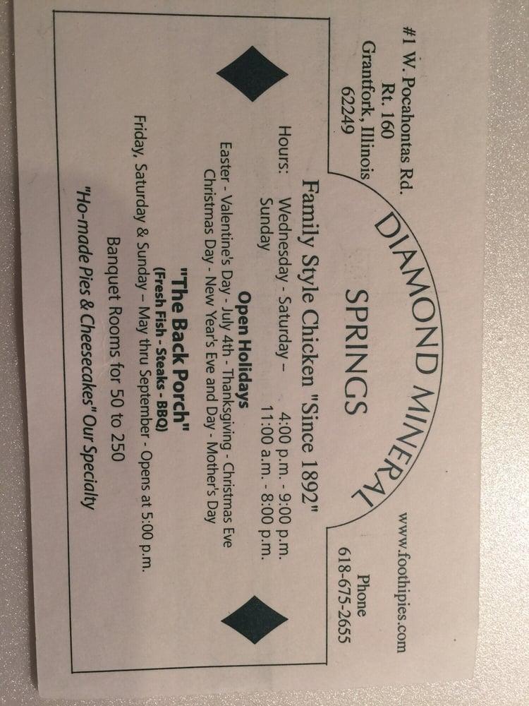 Menu at Diamond Mineral Springs restaurant, Highland, 1 W Pocahontas Rd