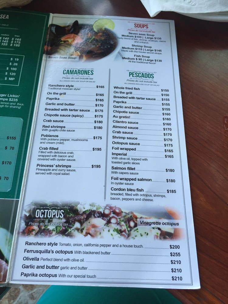 Carta del restaurante Mahi Mahi, Ensenada, P.º Miguel Hidalgo y Costilla 33