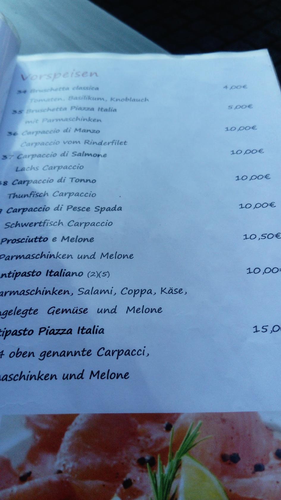 Speisekarte von Piazza Italia pizza, FREIBURG IM BREISGAU