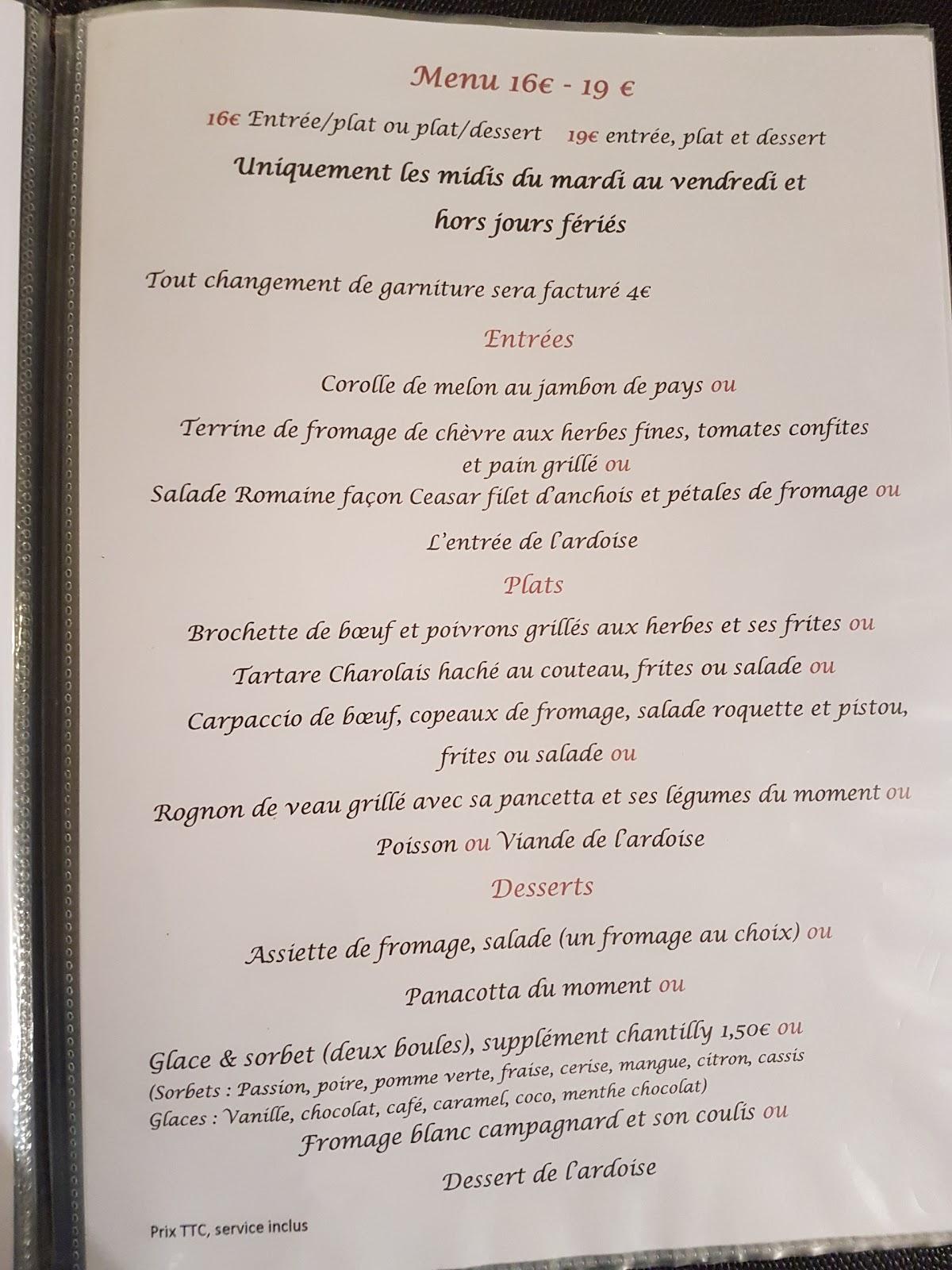 Menu au La Fleur de sel restaurant, CrépyenValois