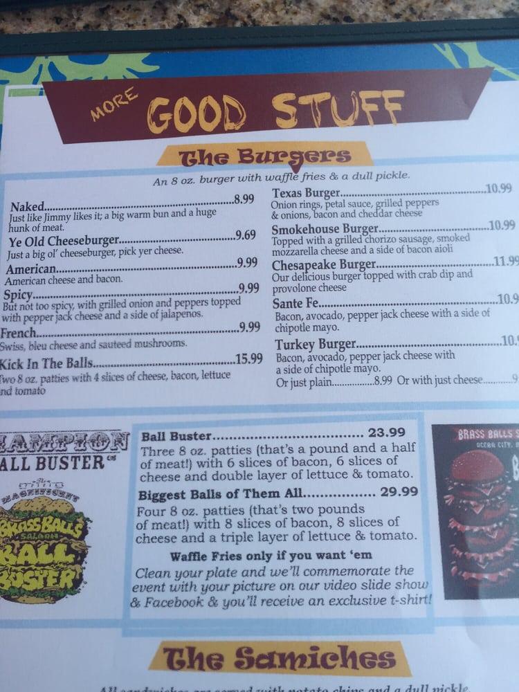Menu at Brass Balls Saloon pub & bar, Ocean City