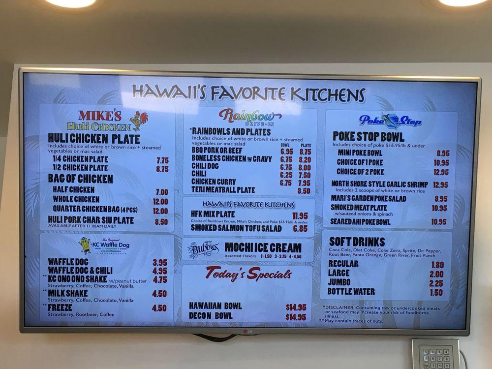 Menu at Hawaii's Favorite Kitchens restaurant, Honolulu