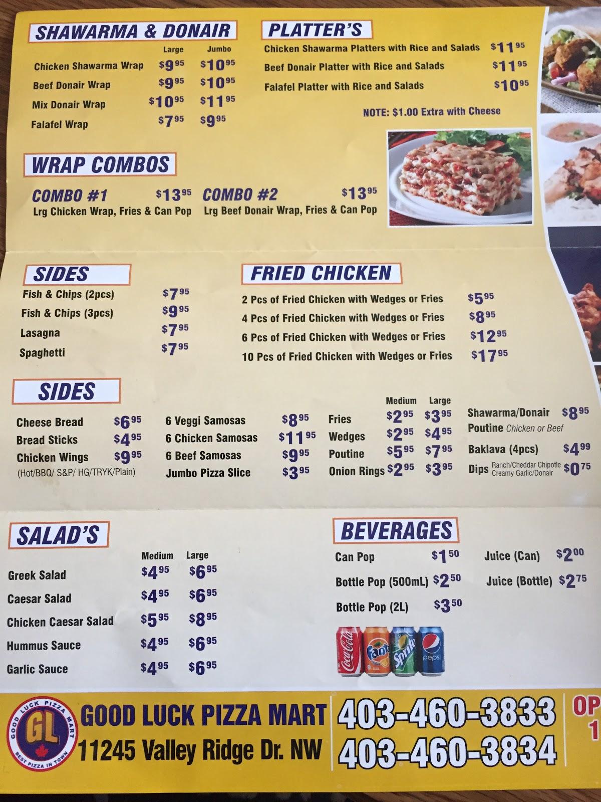 Menu at CPD Calgary Pizza Donair restaurant, Calgary, Valley Ridge Dr