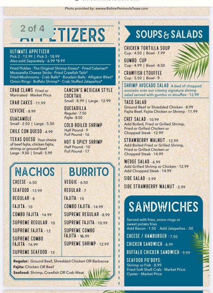 Menu at Jose's Cantina steakhouse, Bolivar Peninsula, TX87