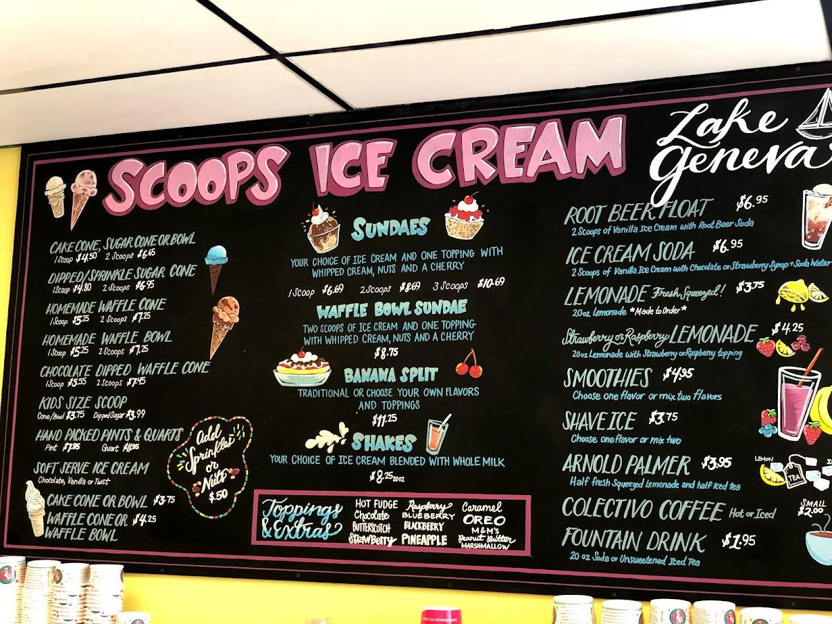 Menu At Scoops Ice Cream Restaurant Lake Geneva