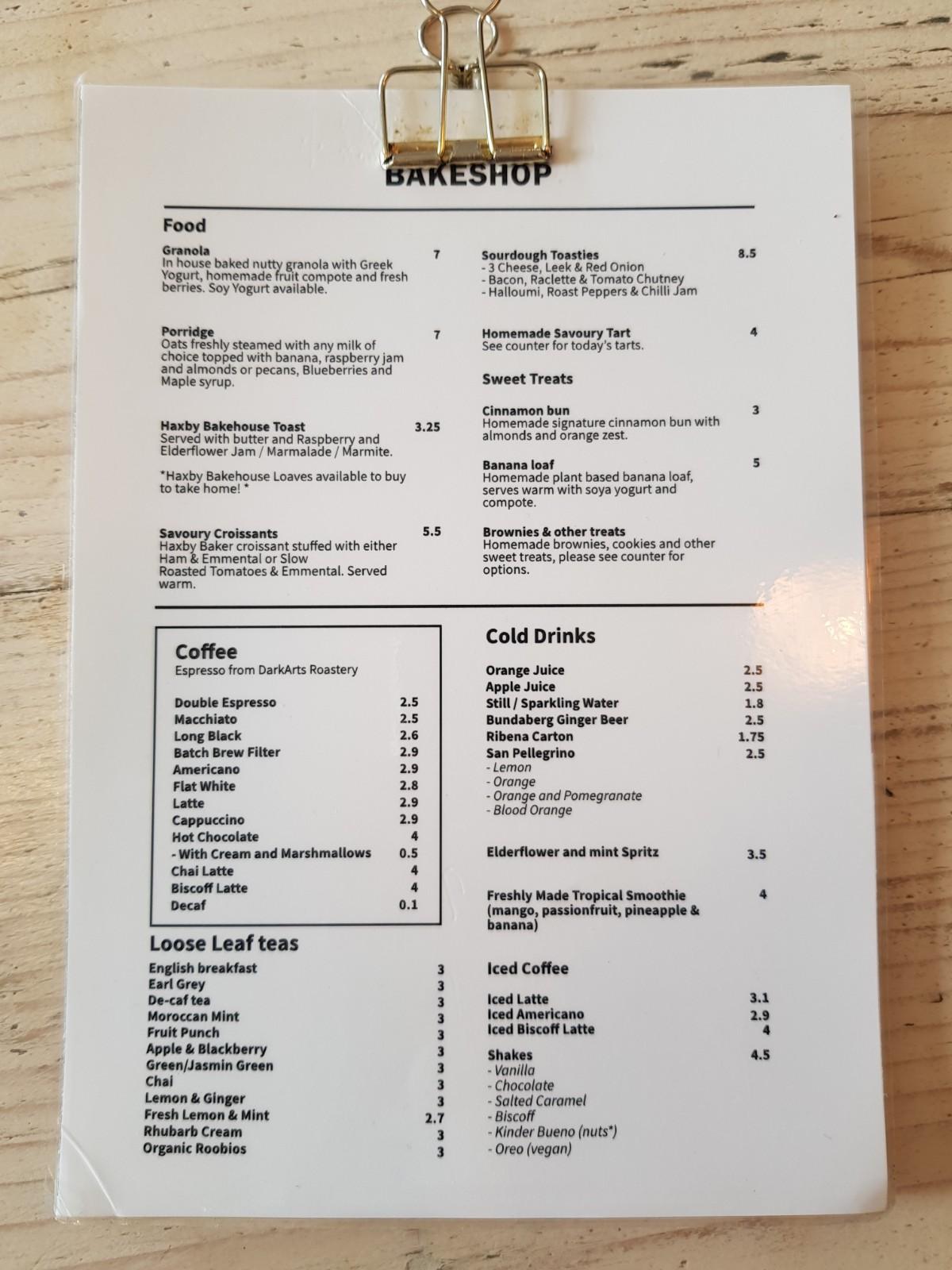 Menu at Brew & Brownie cafe, York, 5 Museum St