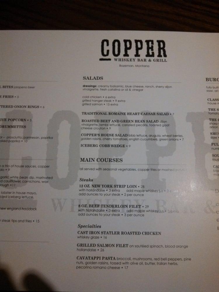 Menu At Copper Whiskey Bar And Grill Bozeman Bozeman 101 E Main St