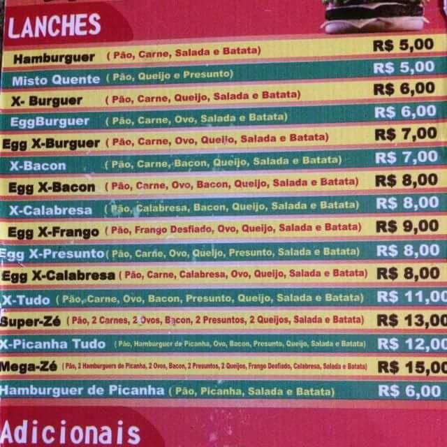 Lanche Do Zê cardápio