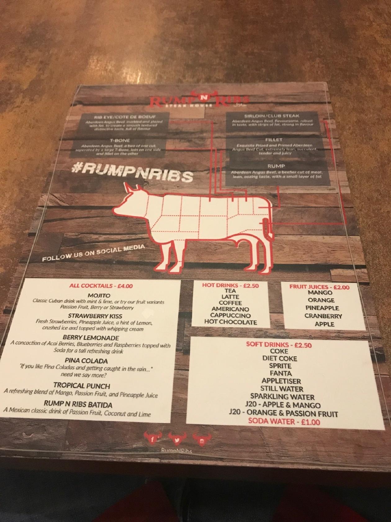 Menu at Rump N Ribs Steakhouse, Manchester