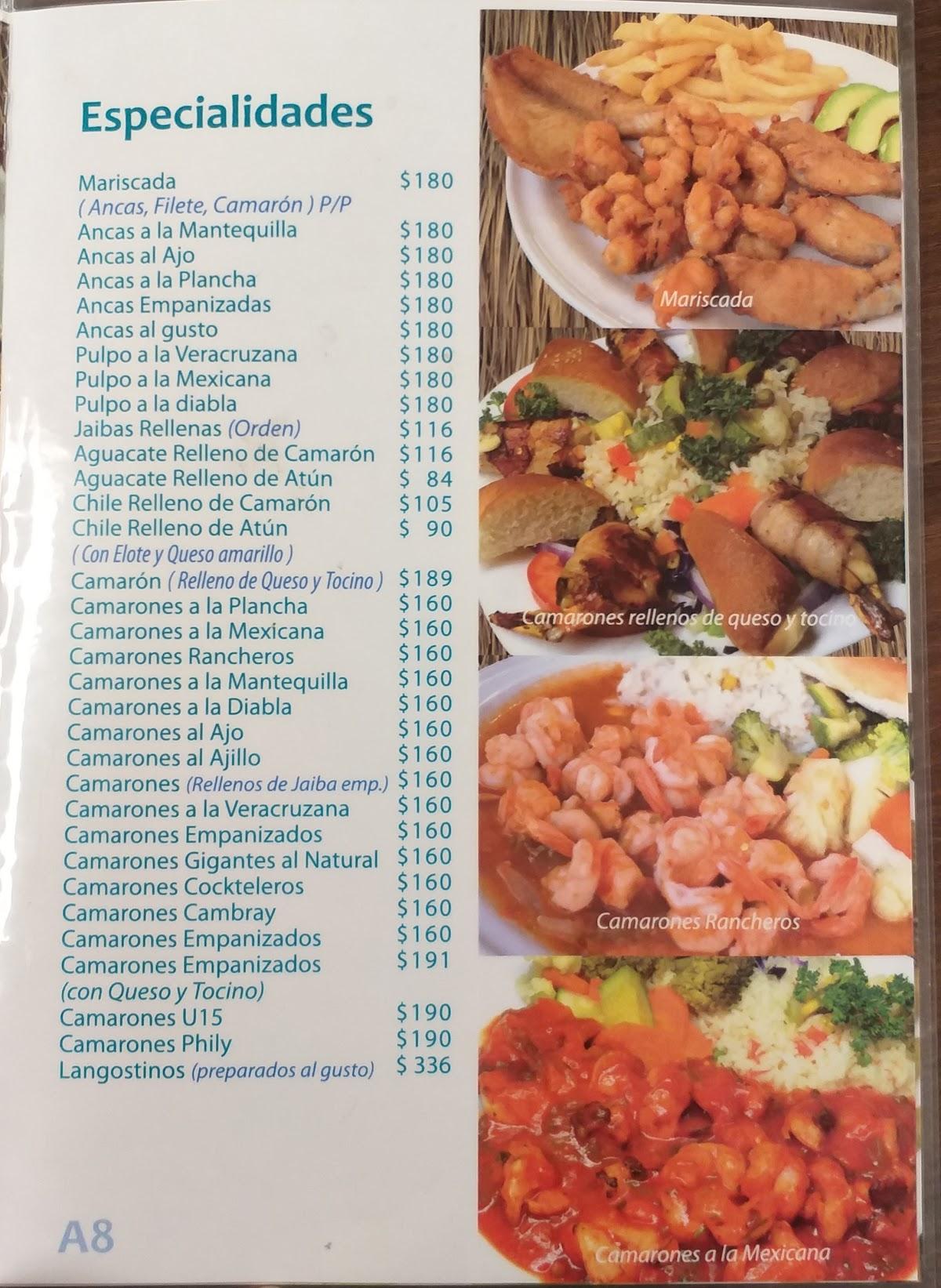 Menu at Mariscos La Anacua restaurant, San Nicolás de los Garza