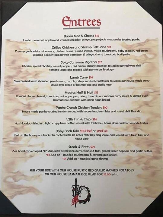 Menu at The Dragon Sports Bar., Brant