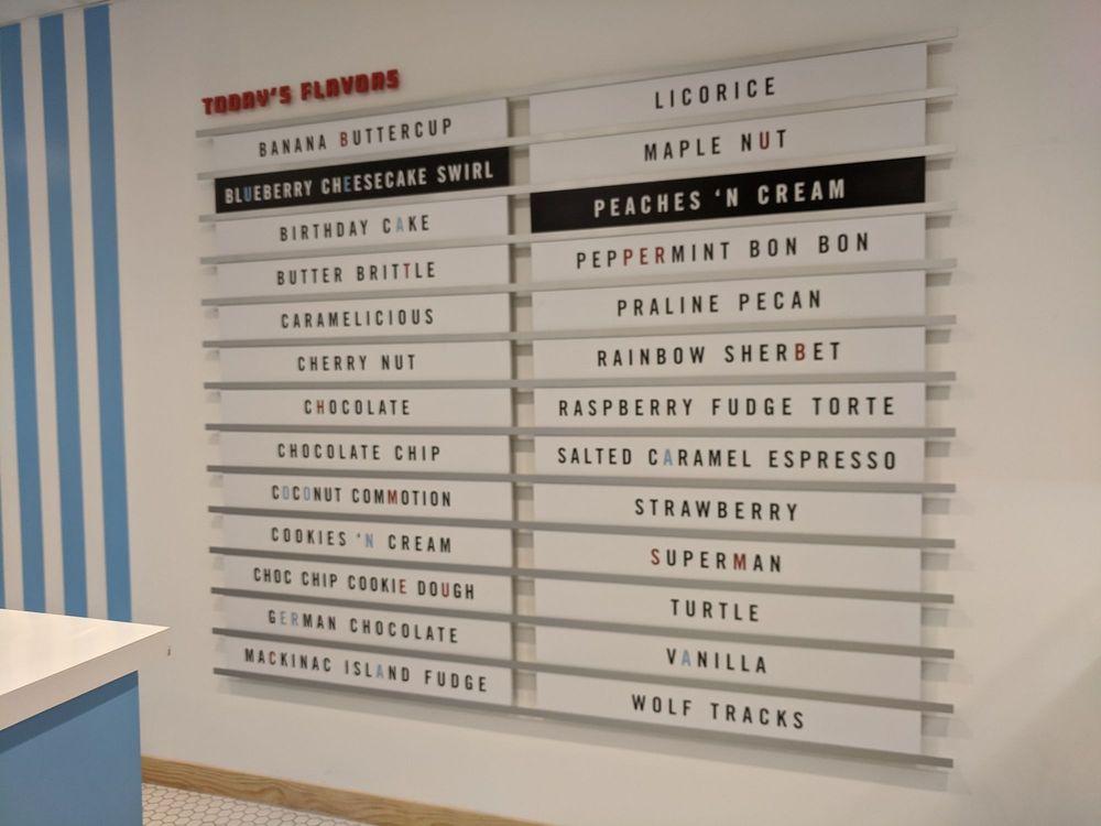 Menu at Bridgeman's Ice Cream Parlor, Woodbury