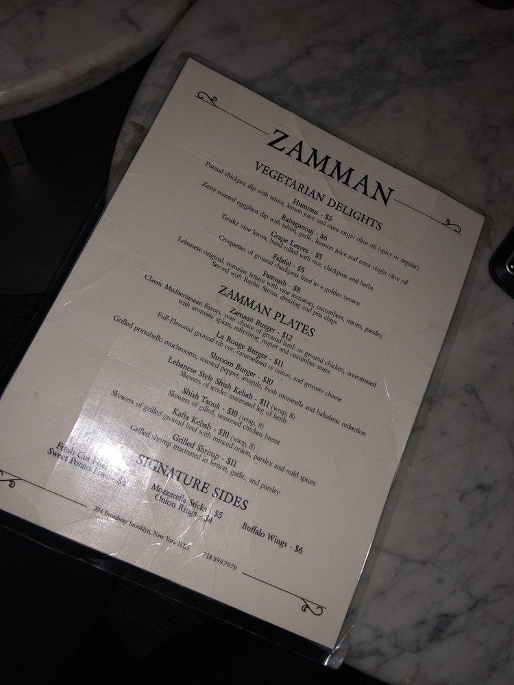 Menu at Zamaan Hookah Bar and Restaurant, New York City
