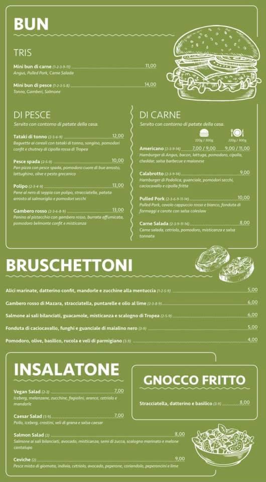 Menu at I Portici restaurant, Reggio Calabria