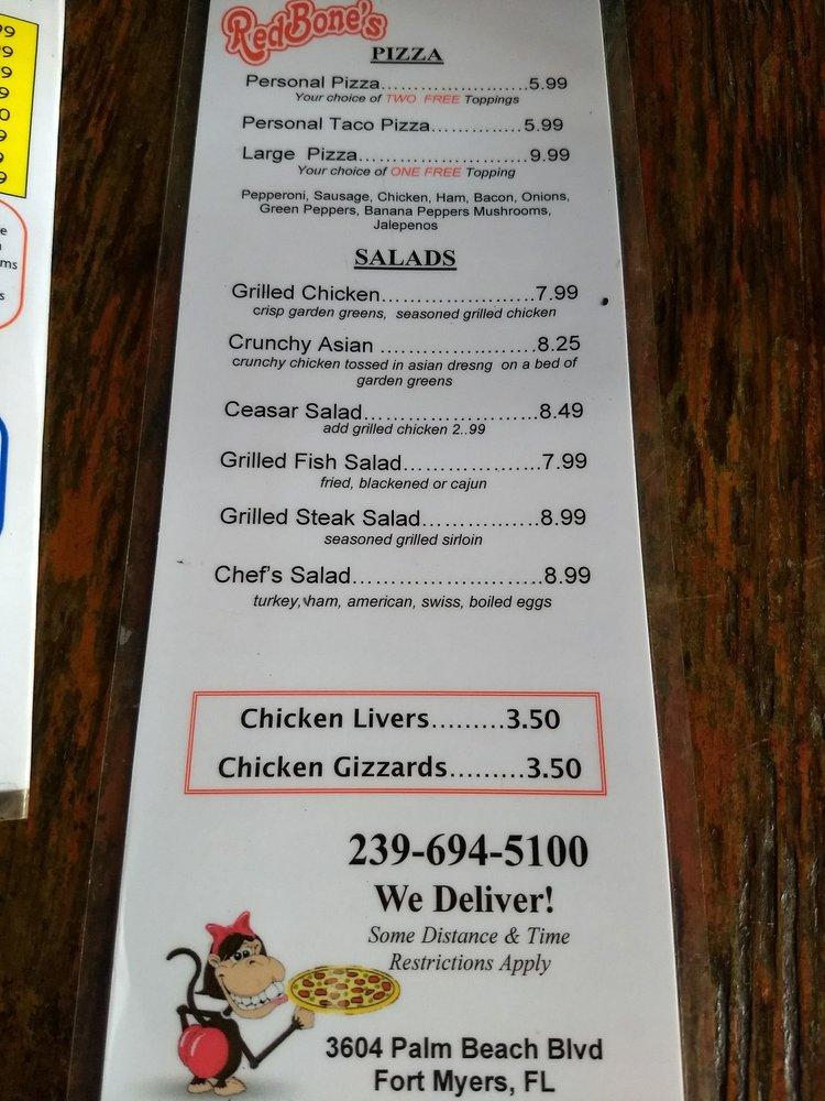 Menu at Redbone's 1 Bar & Grill / liquor store, Fort Myers, Palm Beach Blvd