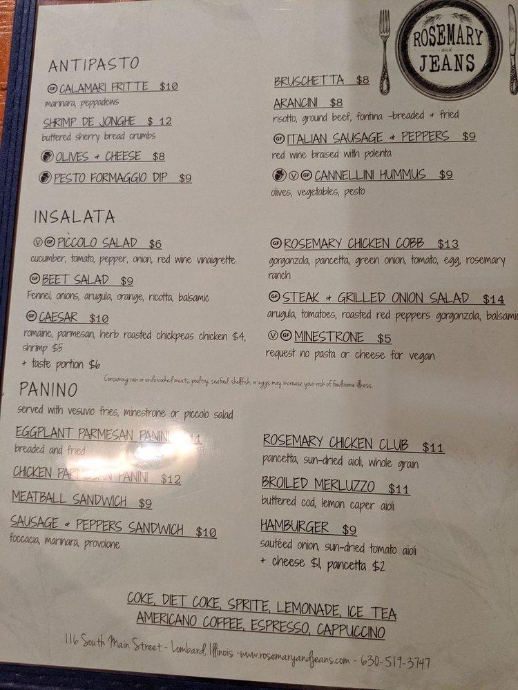 Menu at Rosemary and Jeans Public House, Lombard