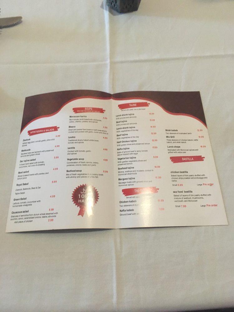 Menu at Dar Tajine Moroccan Restaurant, Plantation