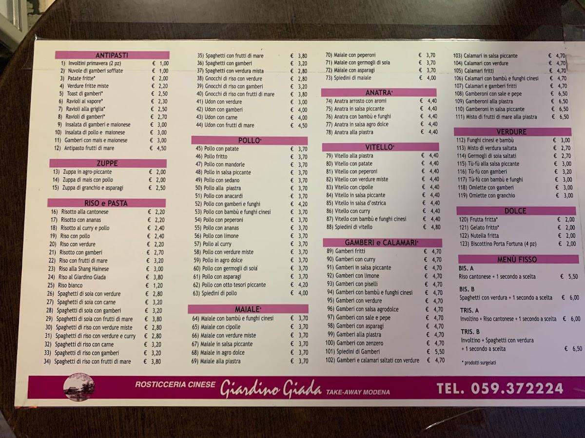 Menu da Giardino di Giada ristorante, Modena