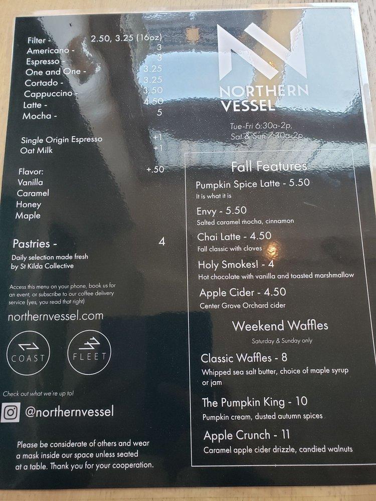 Menu at Northern Vessel Coffee, Des Moines