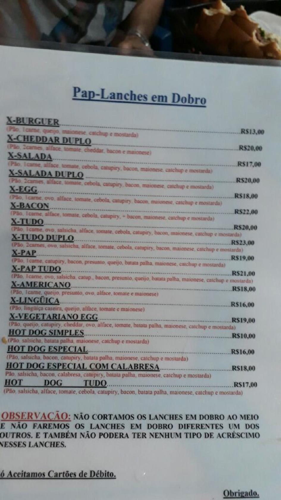 Pap Lanches Via Expressa cardápio
