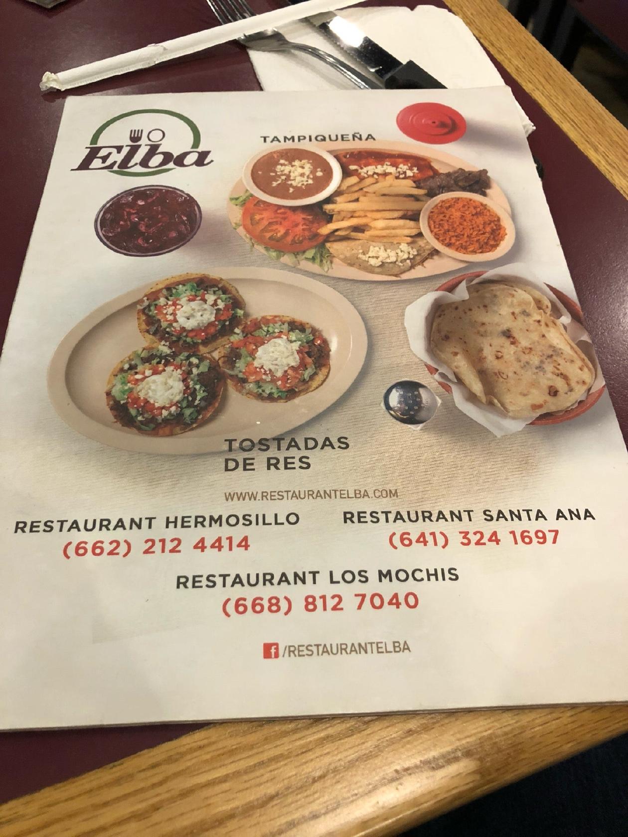 Carta de Restaurant Elba, Santa Ana, 5 de Mayo 901