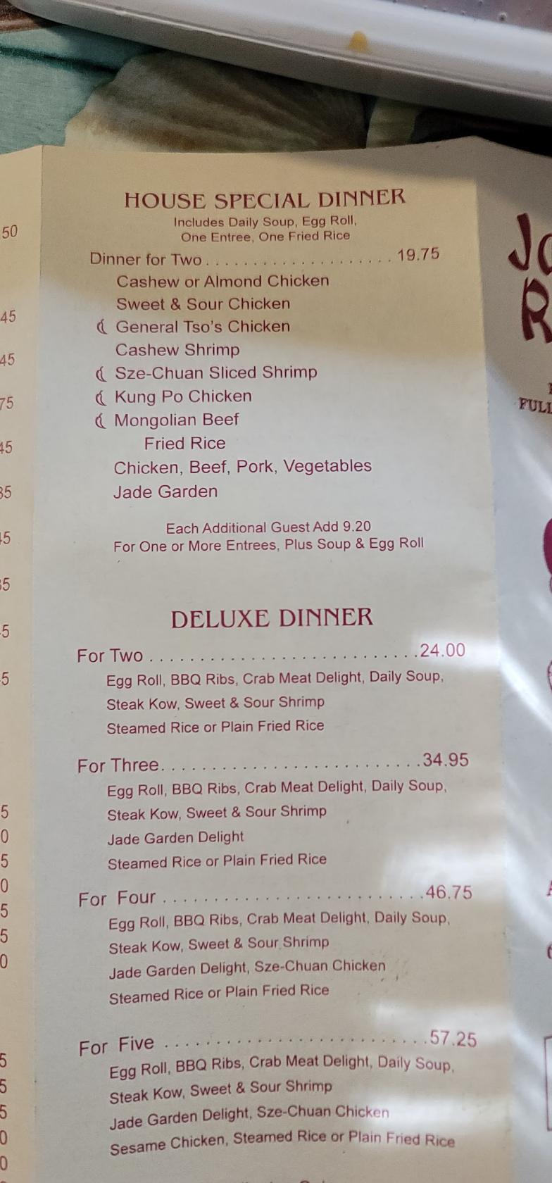 Menu at Jade Garden restaurant, Portage