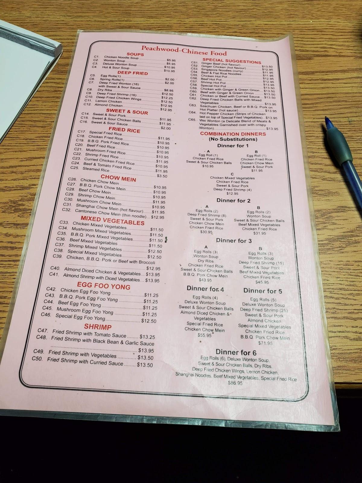 Menu at Peachwood Restaurant, Watrous