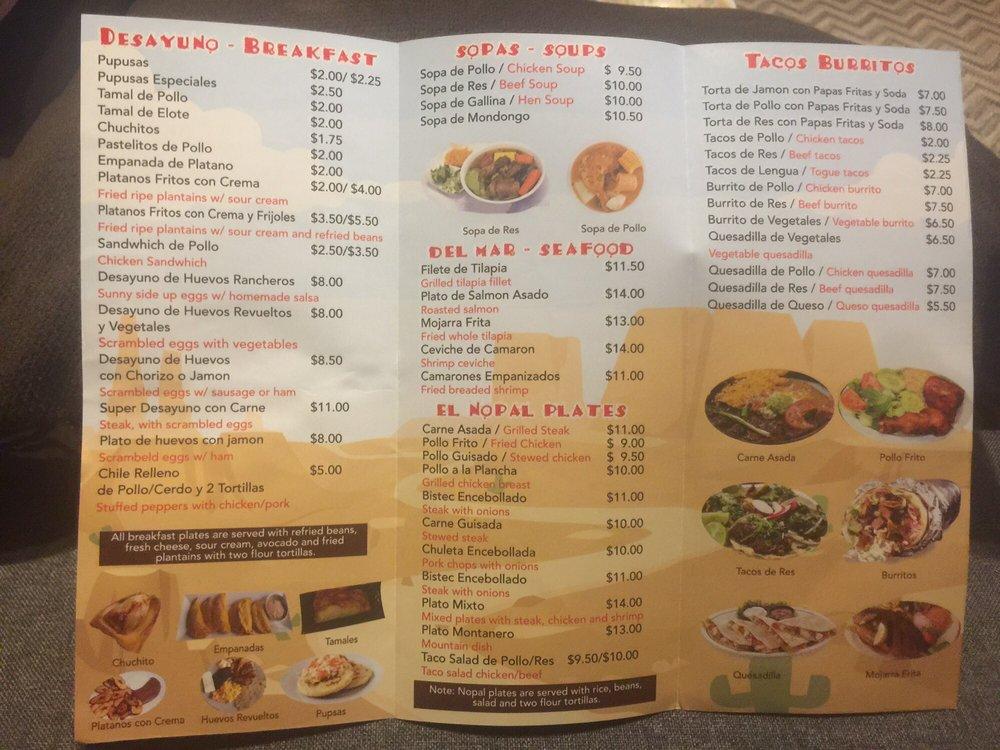 Menu at El Nopal Restaurant, Lynn