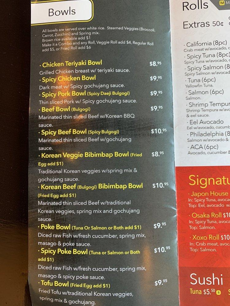 Menu at Japon Rolls & Bowls restaurant, Thornton