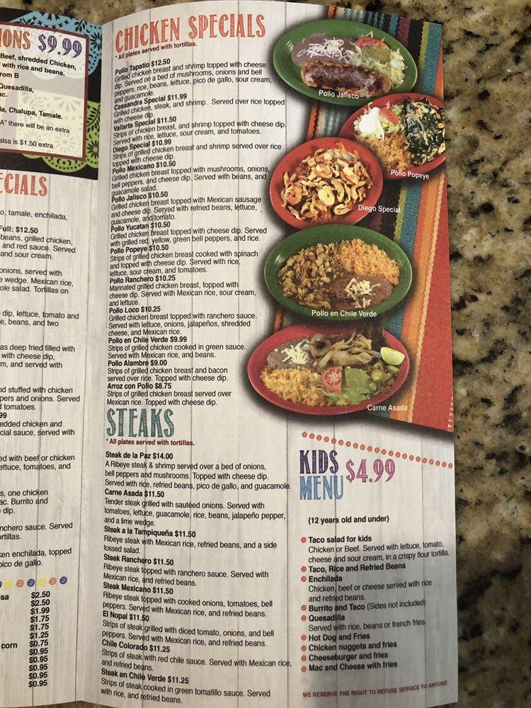 Menu at El Nopal restaurant, Valley Park
