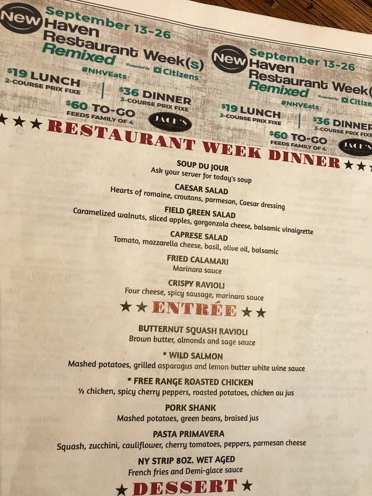 Menu at Jack's Bar And Steakhouse, New Haven