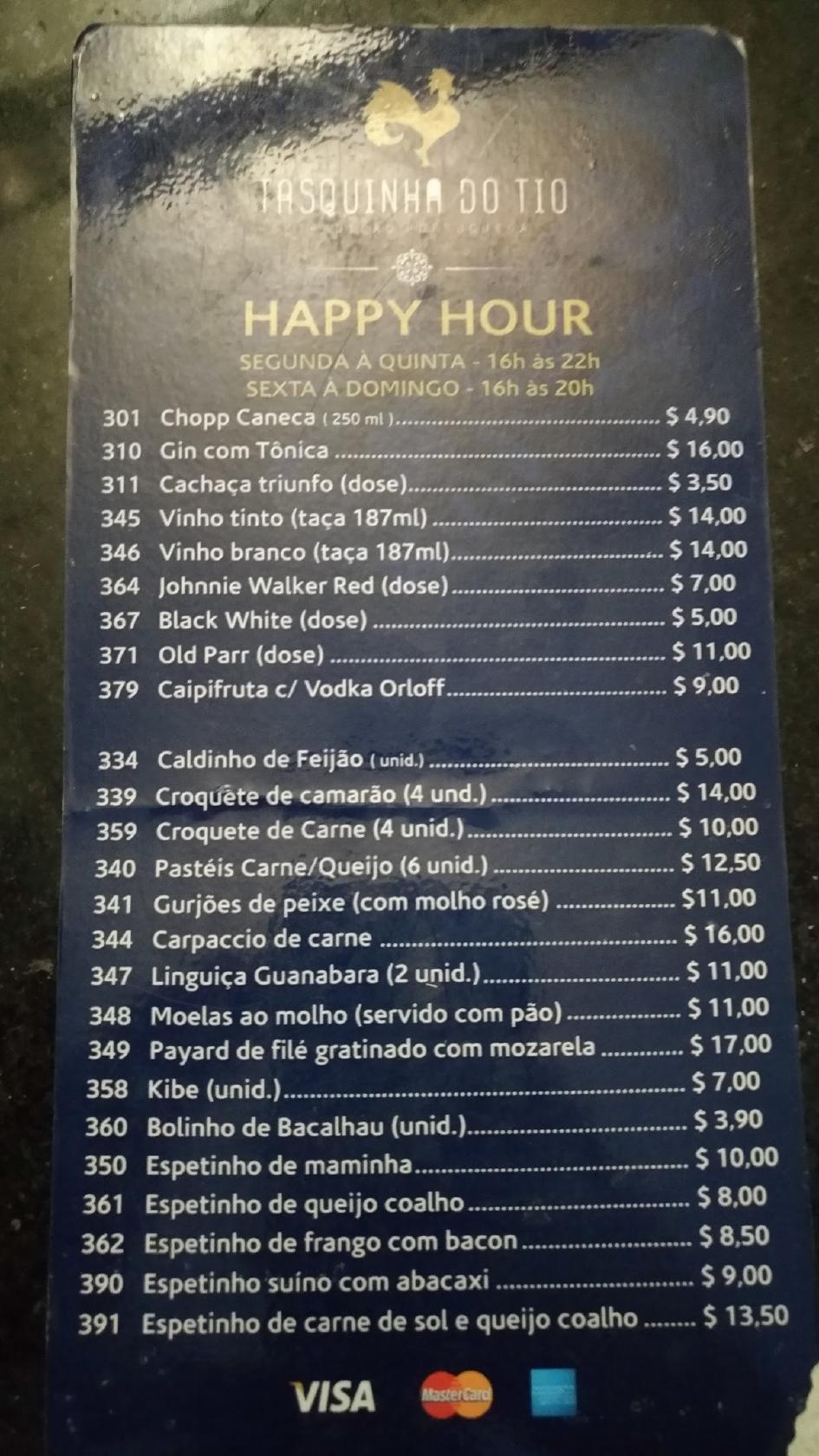 TASQUINHA DO TIO cardápio