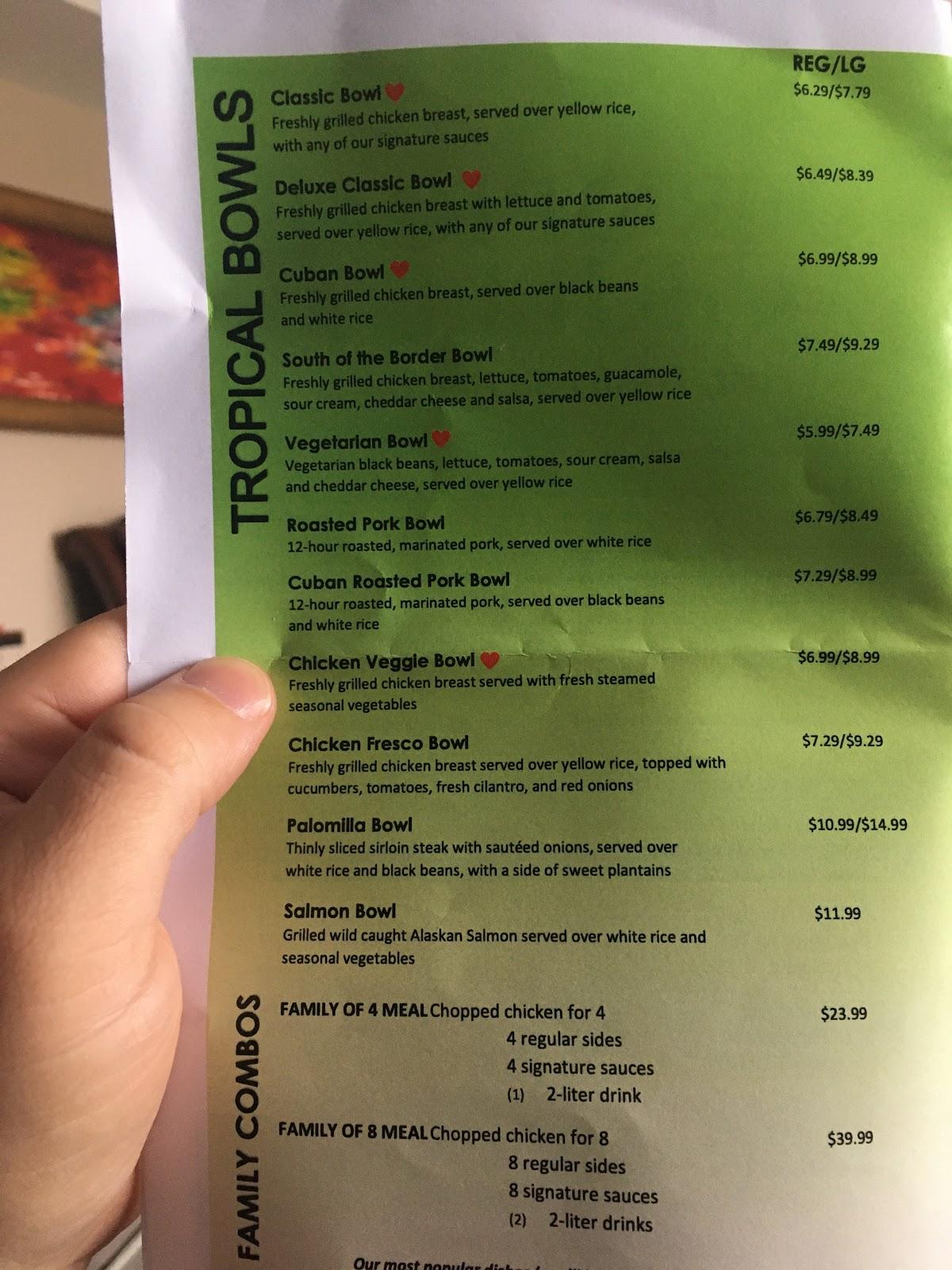 Tropical Grille Printable Menu