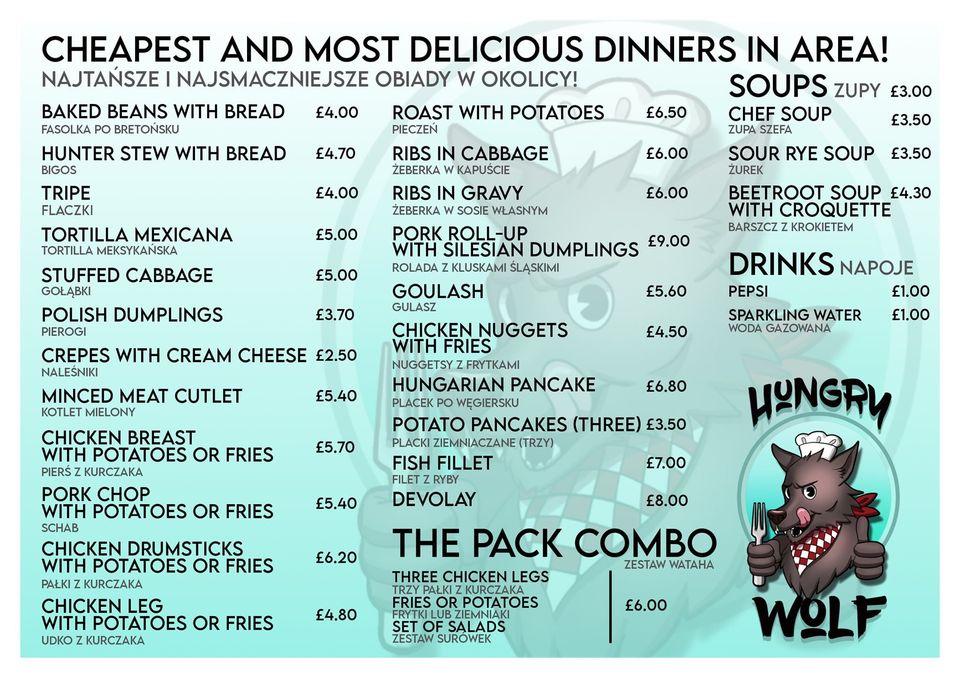 Menu at Hungry Wolf, England