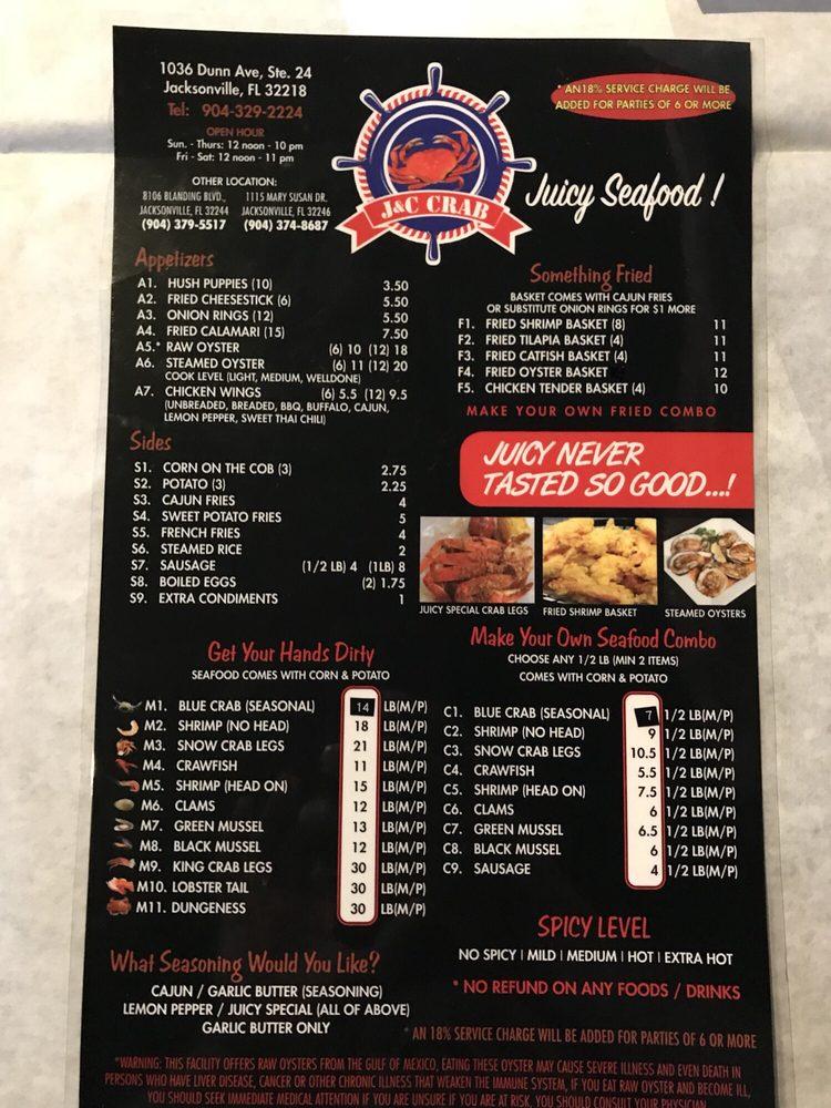Menu at J&C Crab Juicy Seafood restaurant, Jacksonville