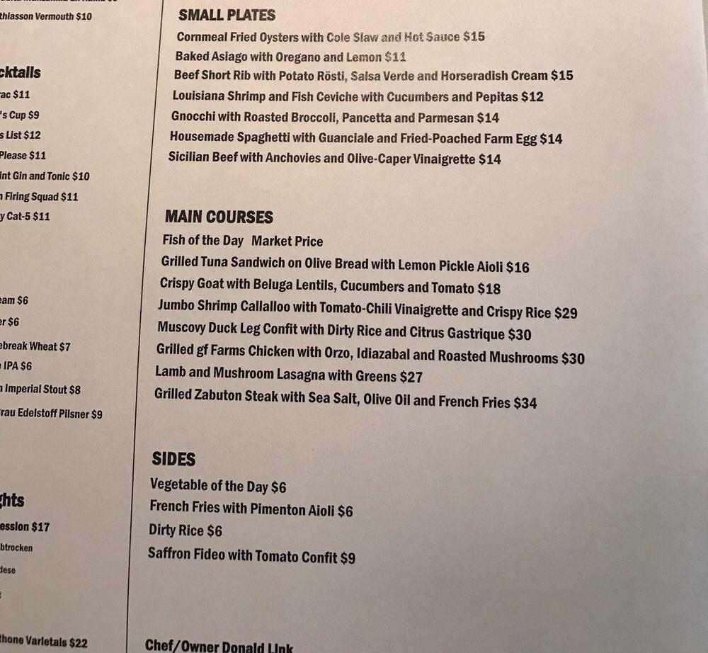 Menu at Herbsaint restaurant, New Orleans